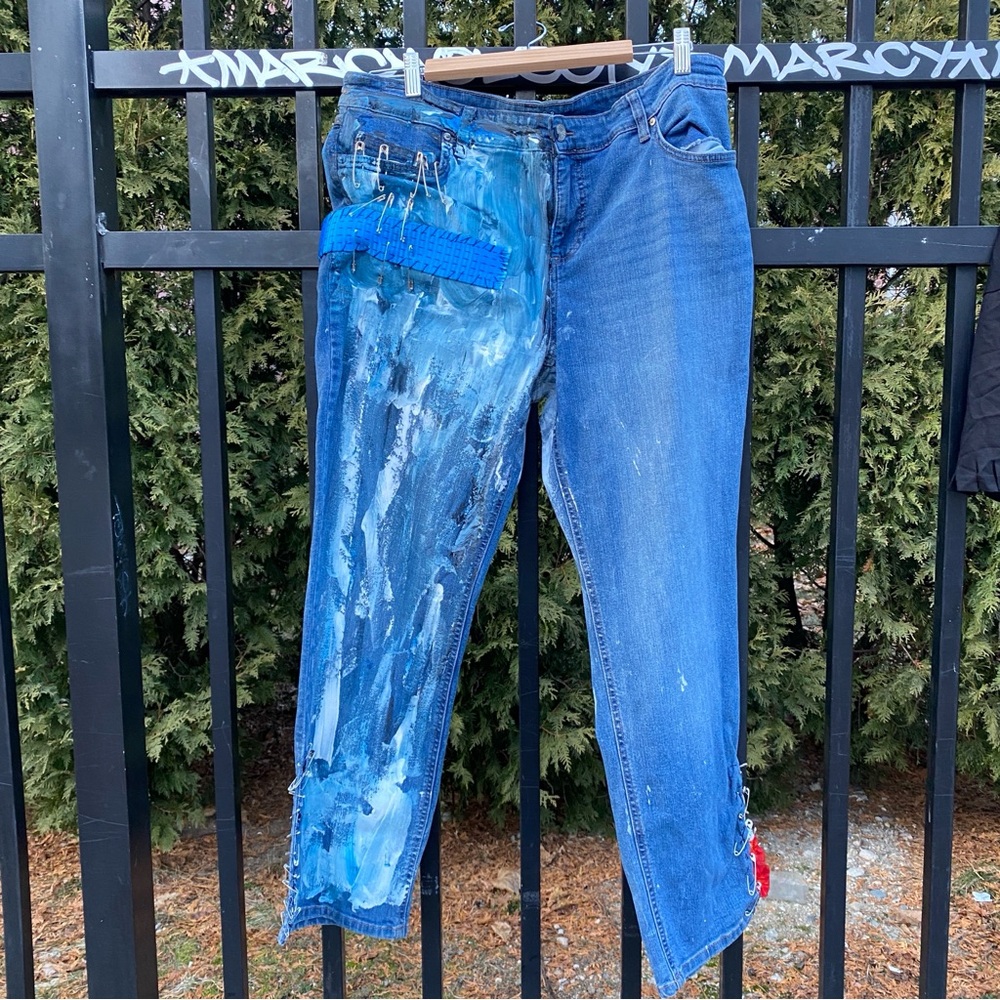 Reworked size 14 jeans : grunge punk diy indie skater street style type vibes